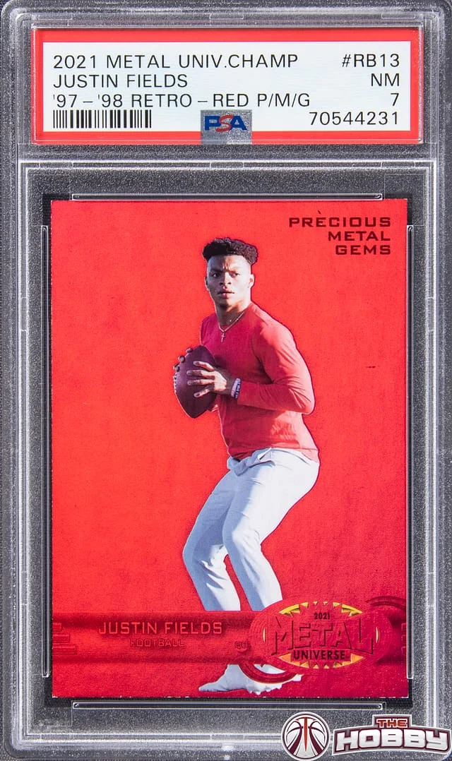2021 SkyBox Metal Universe Champions Justin Fields 97-98 Retro Red Precious Metal Gems (PMG) #RB-13 card image