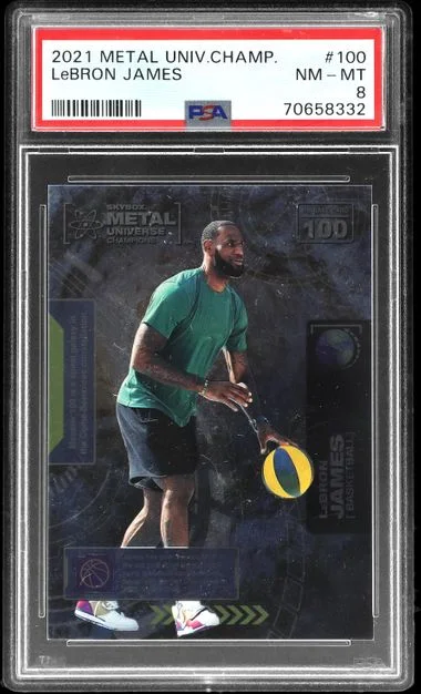 2021 SkyBox Metal Universe Champions LeBron James Silver Dots #100 card image