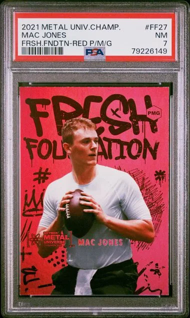 2021 SkyBox Metal Universe Champions Mac Jones Fresh Foundation Red Precious Metal Gems #FF27 card image