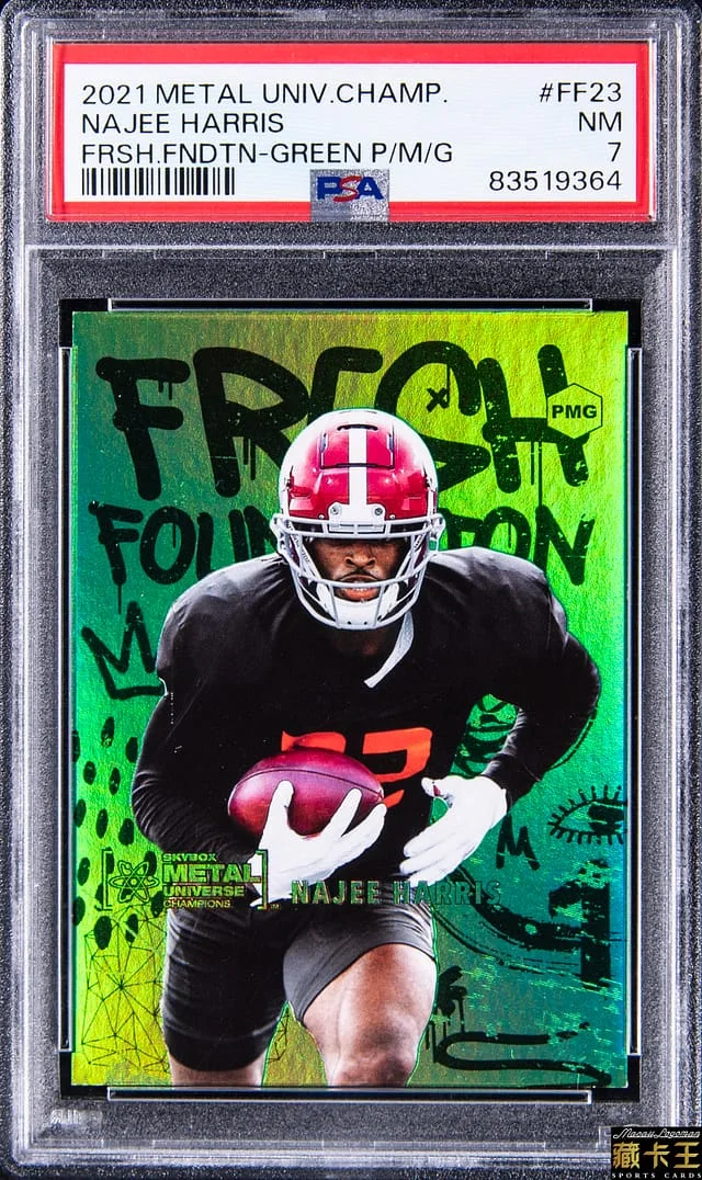 2021 SkyBox Metal Universe Champions Najee Harris Fresh Foundation Precious Metal Gems (PMG) Green #FF-23 card image