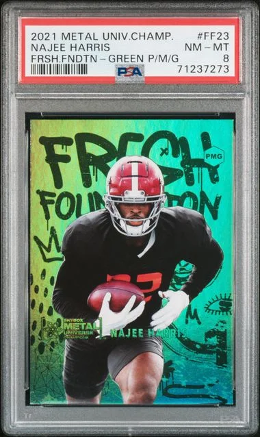 2021 SkyBox Metal Universe Champions Najee Harris Fresh Foundation Precious Metal Gems (PMG) Green #FF23 card image