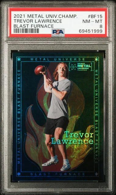 2021 SkyBox Metal Universe Champions Trevor Lawrence Blast Furnace #BF-15 card image