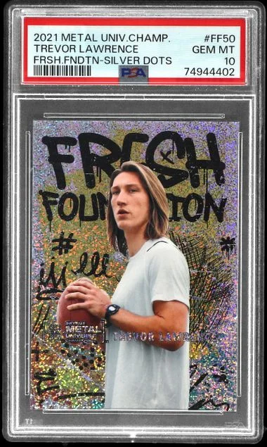 2021 SkyBox Metal Universe Champions Trevor Lawrence Fresh Foundation Silver Dots #FF50 card image