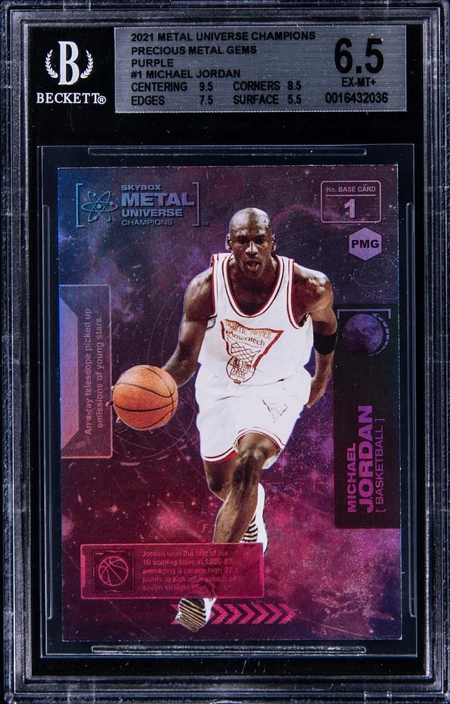 2021 SkyBox Metal Universe Michael Jordan Precious Metal Gems (PMG) Purple #1 card image