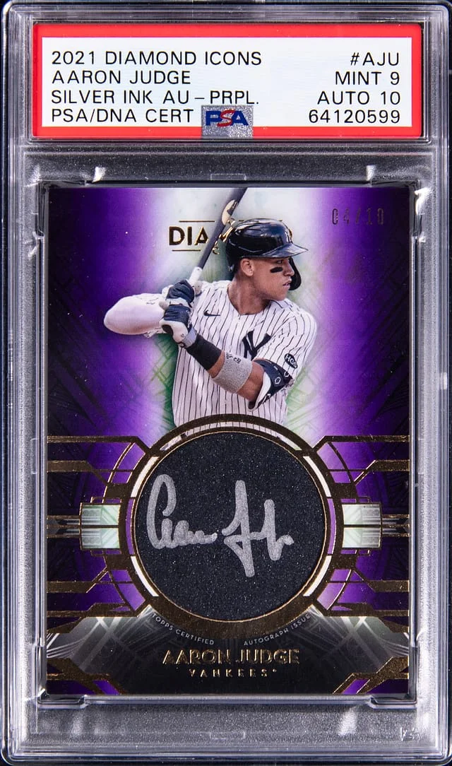 2021 Topps Aaron Judge Diamond Icons Silver Ink Autograph Purple #AJU card image