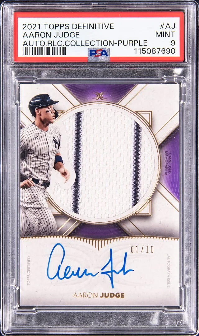 2021 Topps Aaron Judge Definitive Collection Autograph Relic Purple #ARC-AJ card image