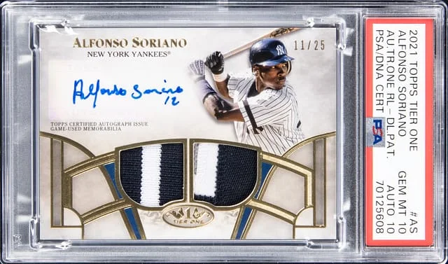2021 Topps Alfonso Soriano Tier One Autograph Dual Relic Card #AS card image