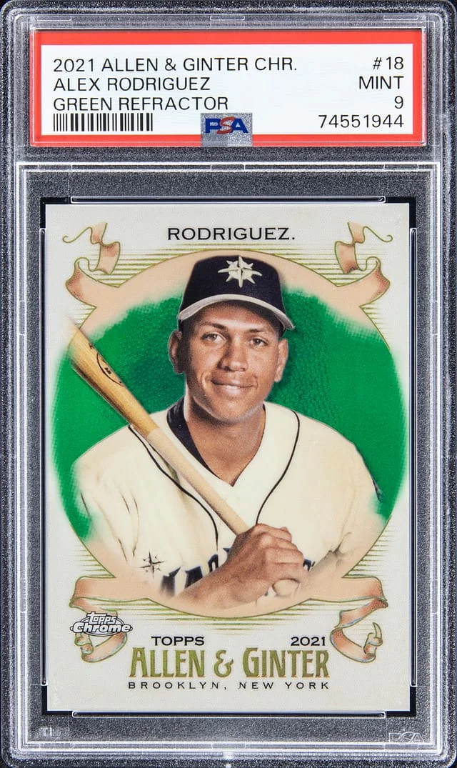 2021 Topps Allen & Ginter Alex Rodriguez Chrome Green Refractor #18 card image