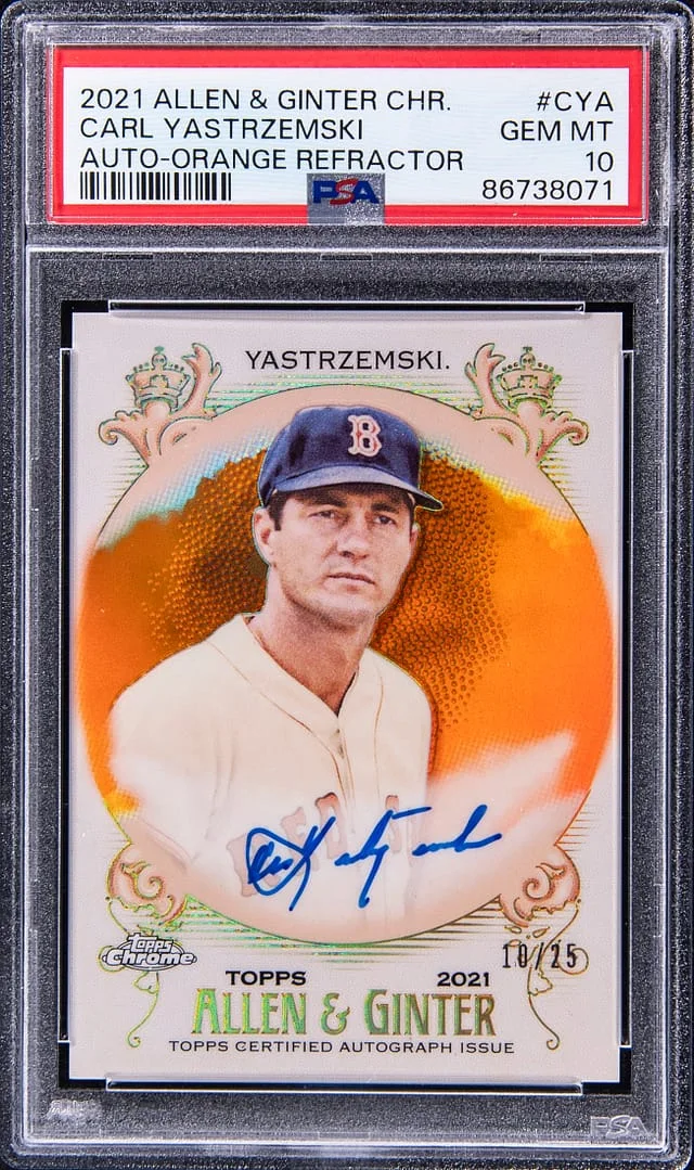 2021 Topps Allen & Ginter Carl Yastrzemski Chrome Autograph Orange Refractor #AGA-CYA card image