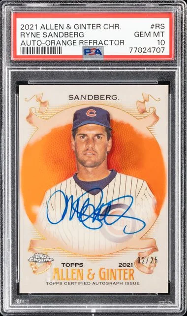 2021 Topps Allen & Ginter Ryne Sandberg Chrome Autographs Orange Refractor #RS card image