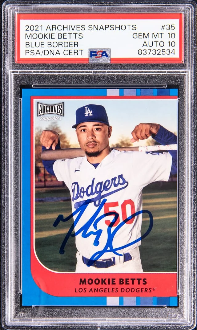 2021 Topps Archives Snapshots Mookie Betts Blue Border #35 card image