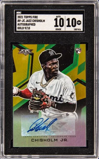 2021 Topps Av-Jc Jazz Chisholm Fire Autographed, Gold #9/10 card image