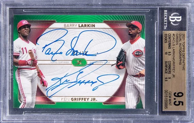 2021 Topps Barry Larkin/Ken Griffey Jr. Definitive Dual Autographs Green #DAC-LG card image