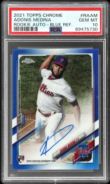 2021 Topps Chrome Adonis Medina Autographs Blue Refractor #RA-AM card image
