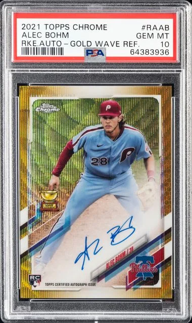 2021 Topps Chrome Alec Bohm Autographs Gold Wave Refractor #RAAB card image