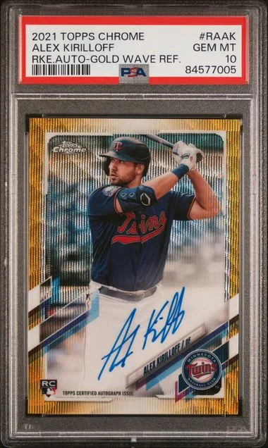 2021 Topps Chrome Alex Kirilloff Autographs Gold Wave Refractor #RAAK card image
