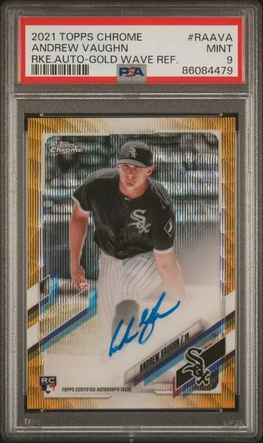 2021 Topps Chrome Andrew Vaughn Autographs Gold Wave Refractor #RA-AVA card image