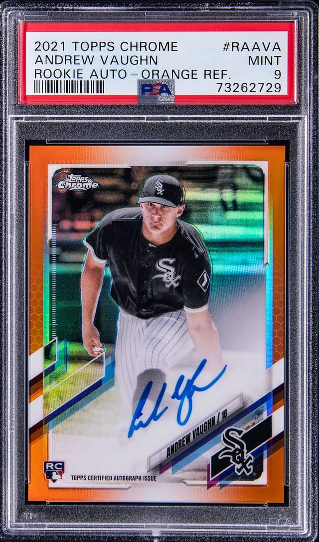 2021 Topps Chrome Andrew Vaughn Autograph Orange Refractor #RAAVA card image