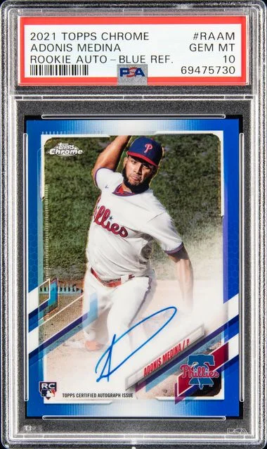 2021 Topps Chrome Autographs Blue Refractor Raam Adonis Medina #no-number card image