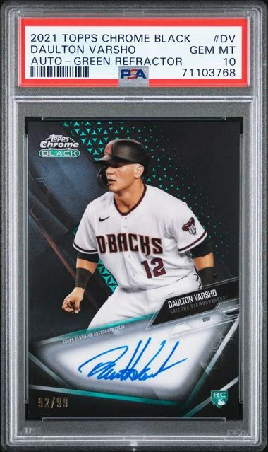 2021 Topps Chrome Black Daulton Varsho Autographs Green Refractor #DV card image