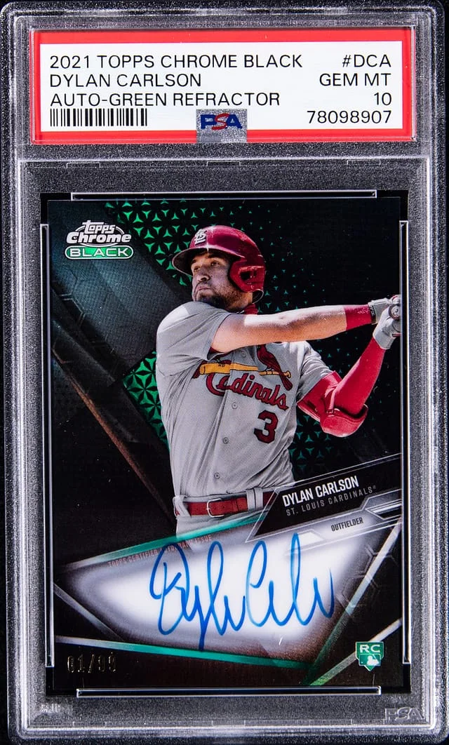 2021 Topps Chrome Black Dylan Carlson Auto - Green Refractor #DCA card image
