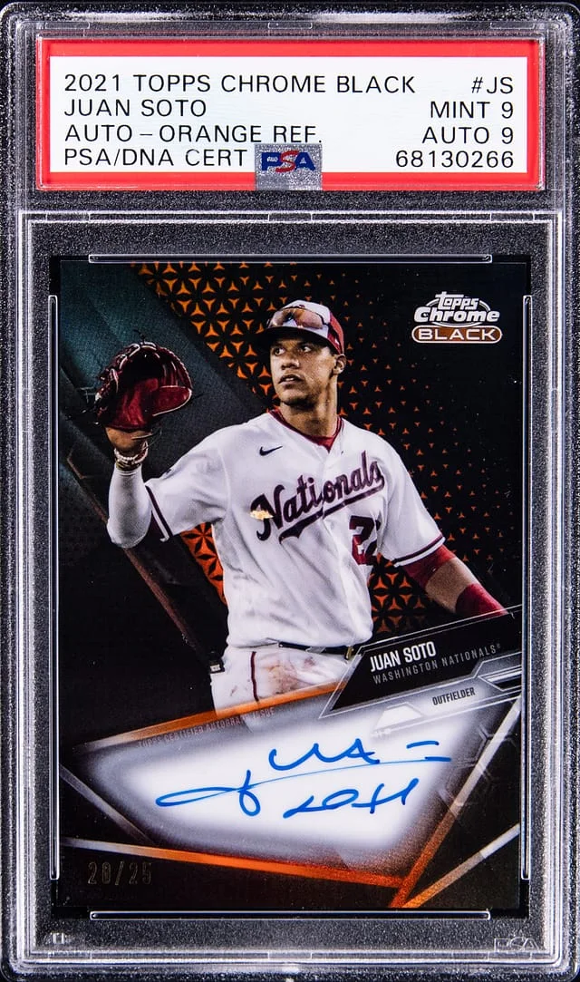 2021 Topps Chrome Black Juan Soto Autograph Orange Refractor #JS card image