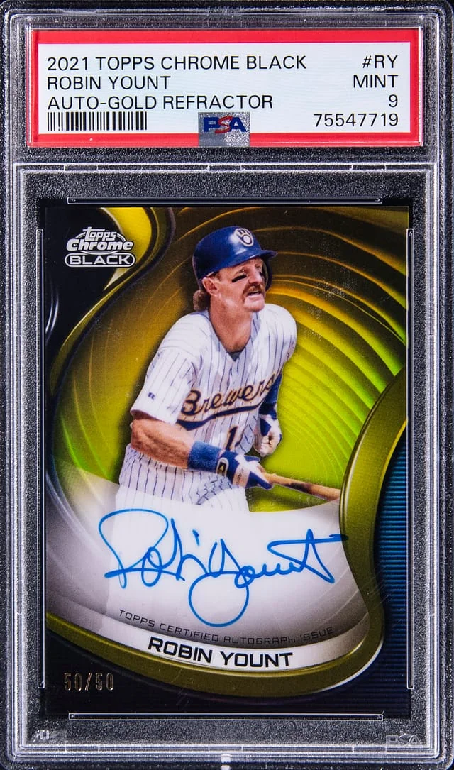 2021 Topps Chrome Black Robin Yount Autograph Gold Refractor #CRA-RY card image