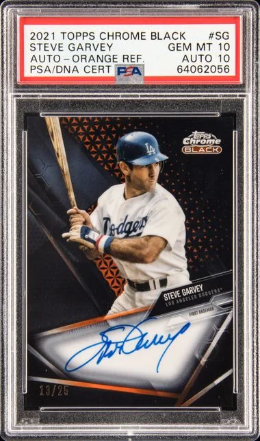 2021 Topps Chrome Black Steve Garvey Autographs Orange Refractor #CBA-SG card image
