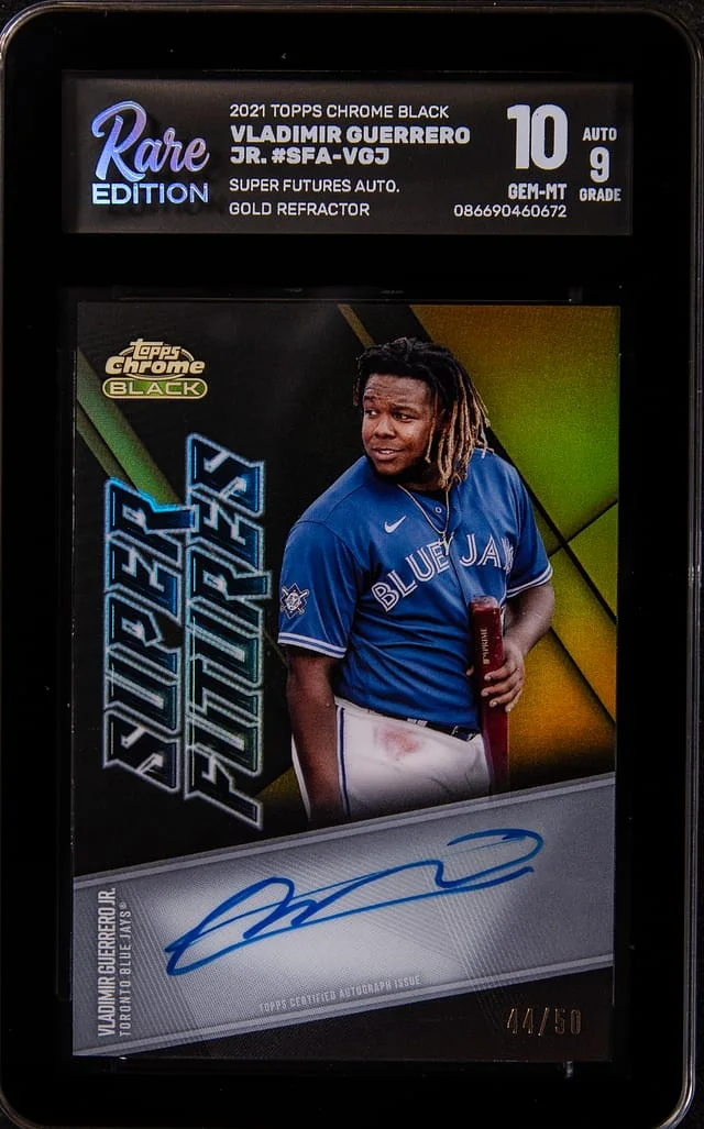 2021 Topps Chrome Black Vladimir Guerrero Jr. Super Futures Autograph Gold Refractor #SFA-VGJ card image
