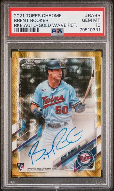 2021 Topps Chrome Brent Rooker Autographs Gold Wave Refractor #RABR card image