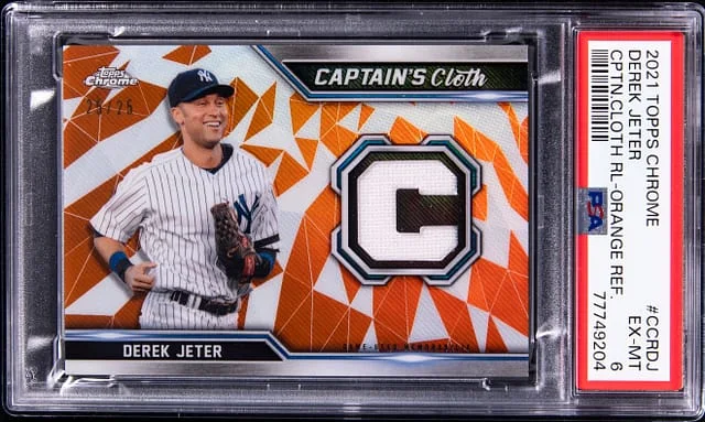 2021 Topps Chrome Derek Jeter Captain's Cloth Relic-Orange Refractor #CCRDJ card image