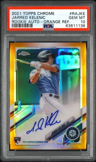 2021 Topps Chrome Jarred Kelenic Autographs Orange Refractor #RAJKE card image