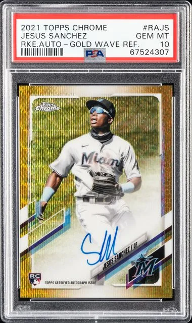 2021 Topps Chrome Jesus Sanchez Autographs Gold Wave Refractor #RAJS card image