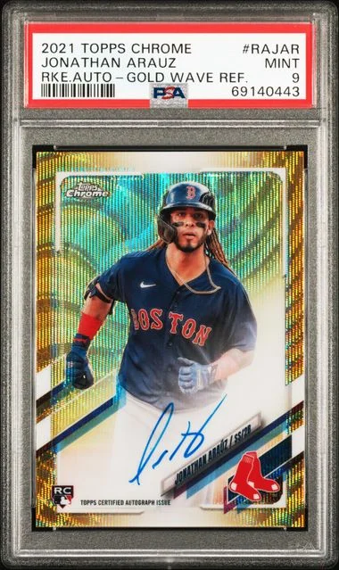 2021 Topps Chrome Jonathan Arauz Autographs Gold Wave Refractor #RA-JAR card image