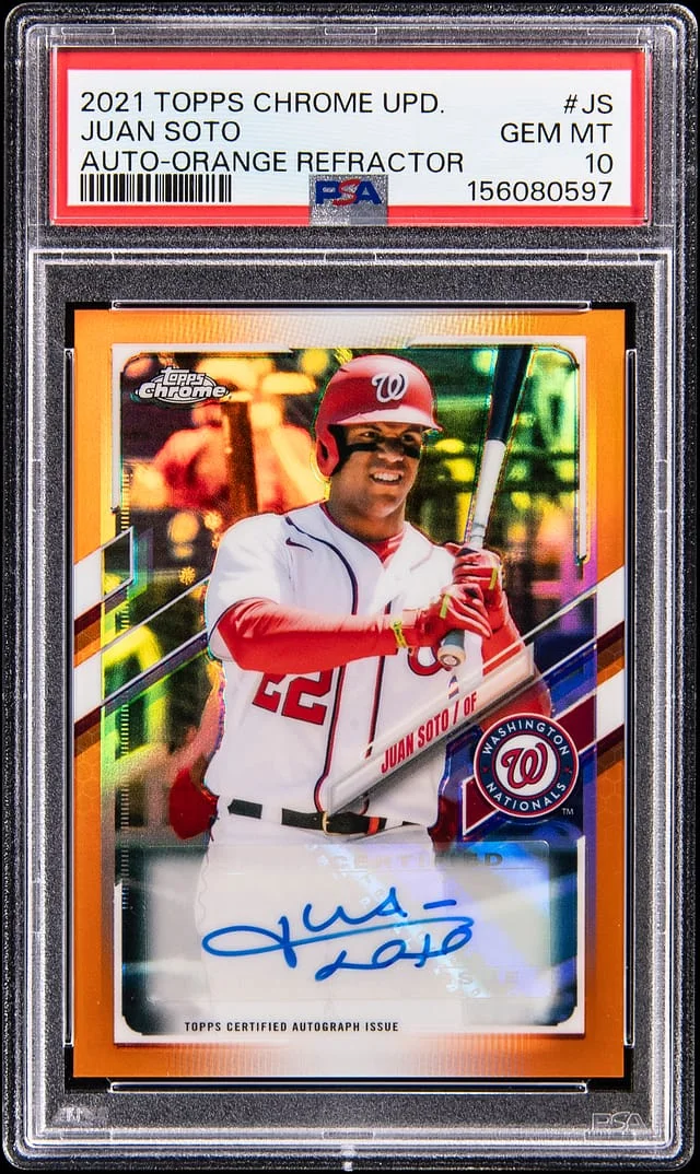2021 Topps Chrome Juan Soto Autograph Orange Refractor #CUSA-JS card image