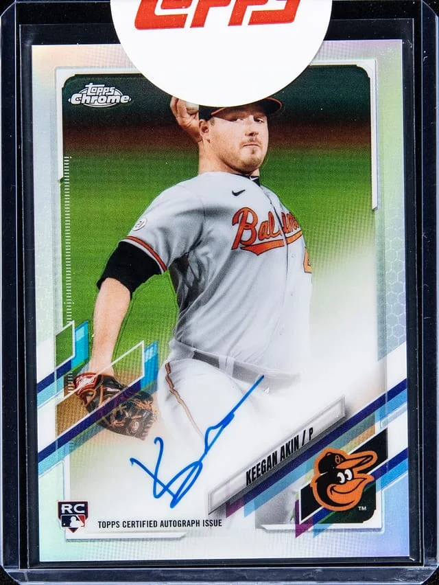 2021 Topps Chrome Keegan Akin Refractor Autograph #RA-KA card image
