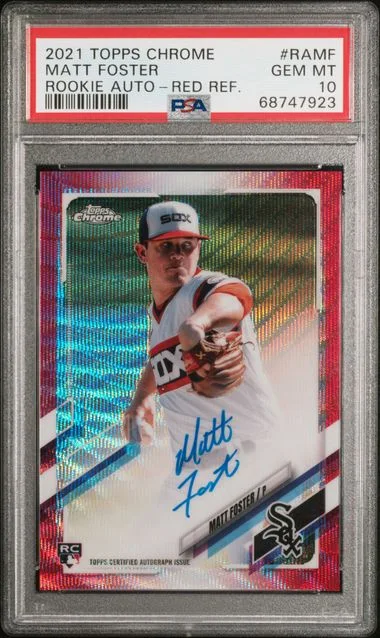 2021 Topps Chrome Matt Foster Autographs Red Refractor #RA-MF card image