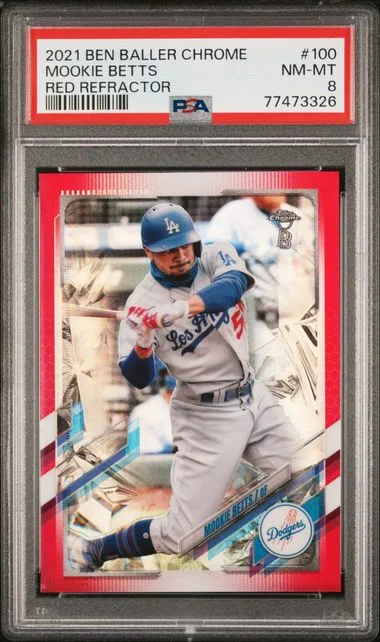 2021 Topps Chrome Mookie Betts Ben Baller Red Refractor #100 card image