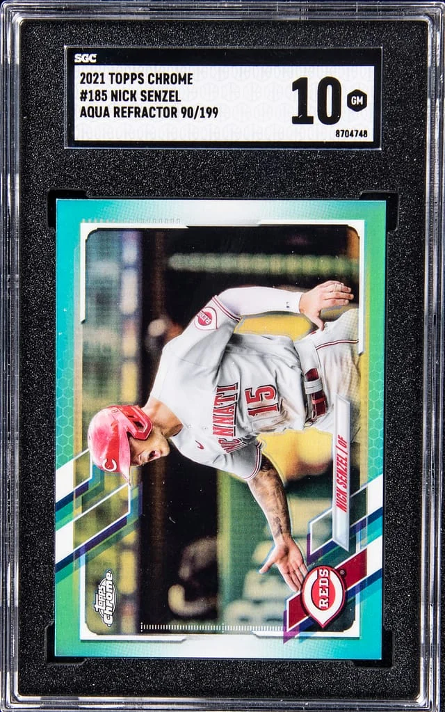 2021 Topps Chrome Nick Senzel Aqua Refractor #185 card image