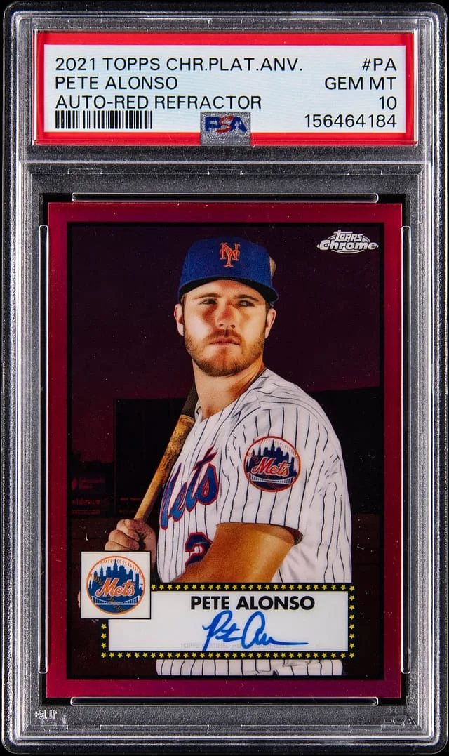 2021 Topps Chrome Pete Alonso Auto-Red Refractor #PA-PA card image