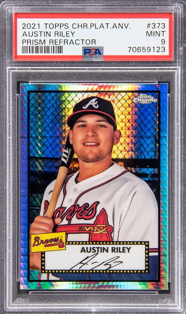 2021 Topps Chrome Platinum Anniversary Austin Riley Prism Refractor #373 card image