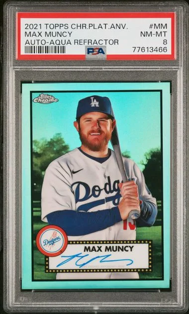 2021 Topps Chrome Platinum Anniversary Autographs Aqua Refractor Mm Max Muncy #no-number card image