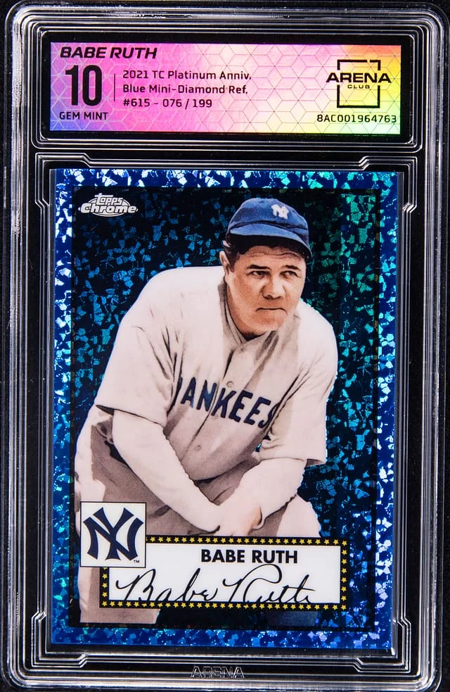 2021 Topps Chrome Platinum Anniversary Babe Ruth - AC Blue Mini-Diamond Refractor #615 card image