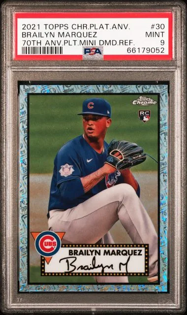 2021 Topps Chrome Platinum Anniversary Brailyn Marquez 70th Anniversary Platinum Mini Diamond Refractor #30 card image