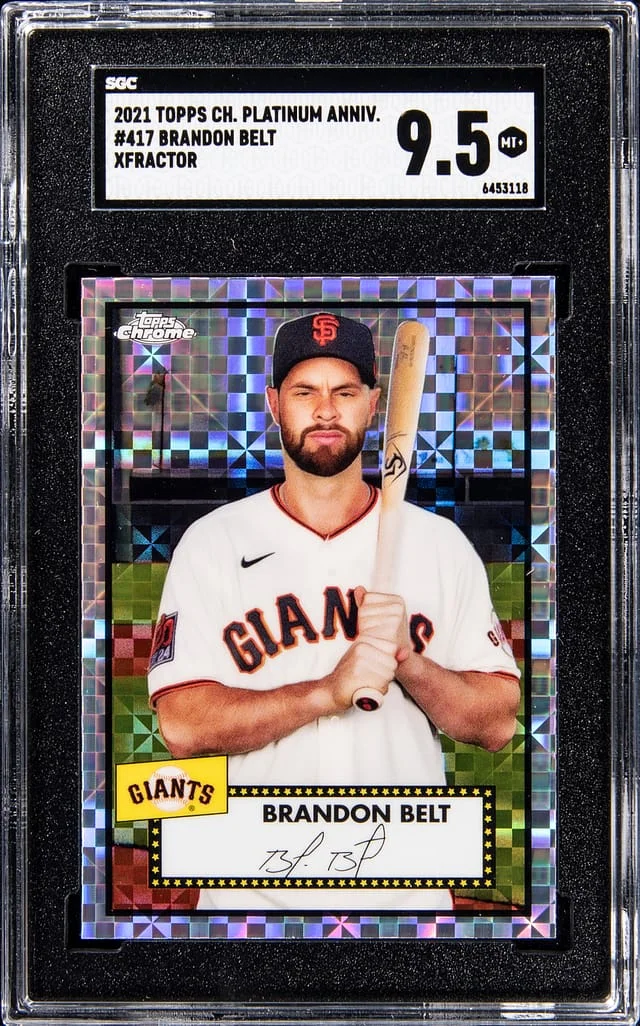 2021 Topps Chrome Platinum Anniversary Brandon Belt Xfractor #417 card image