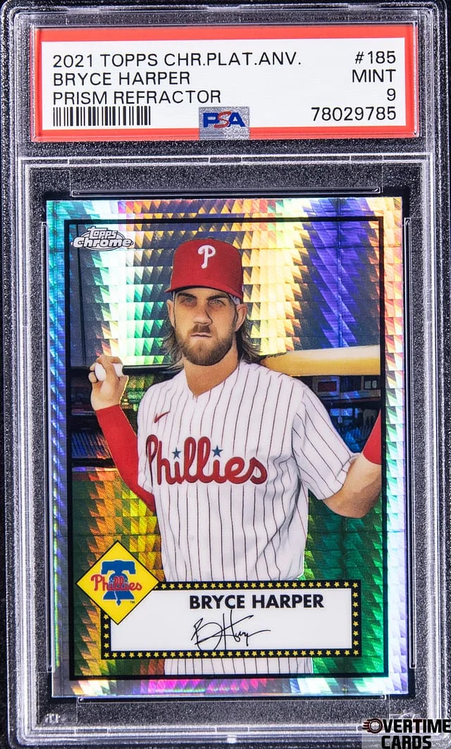 2021 Topps Chrome Platinum Anniversary Bryce Harper Prism Refractor #185 card image