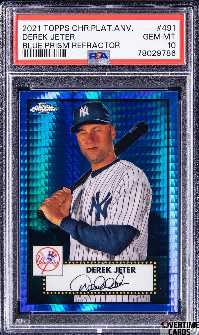 2021 Topps Chrome Platinum Anniversary Derek Jeter Blue Prism Refractor #491 card image