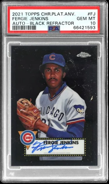 2021 Topps Chrome Platinum Anniversary Fergie Jenkins Autographs Black Refractor #PA-FJ card image
