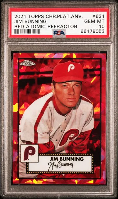 2021 Topps Chrome Platinum Anniversary Jim Bunning Red Atomic Refractor #631 card image
