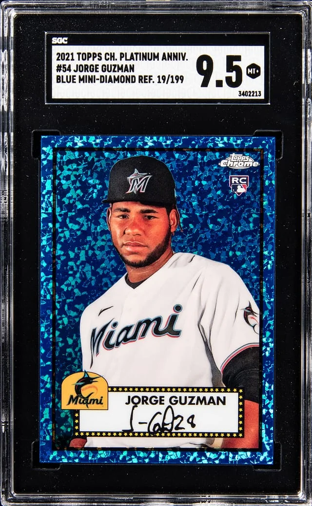 2021 Topps Chrome Platinum Anniversary Jorge Guzman Blue Mini Diamond Refractor #54 card image